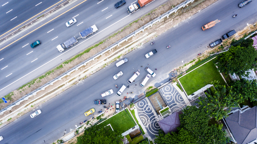 Aerial,View,Of,Car,Accident,On,The,Hi way,Road